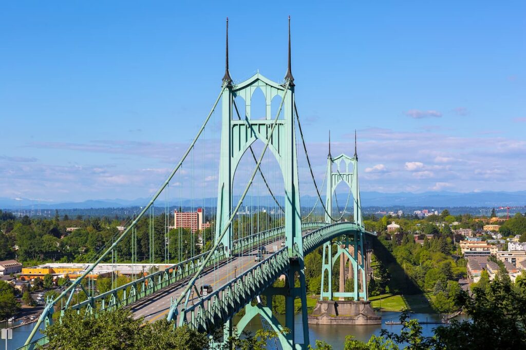 A view of Tilikum bridge in the St. John's neighborhood, a great place to invest in a Portland rental property.