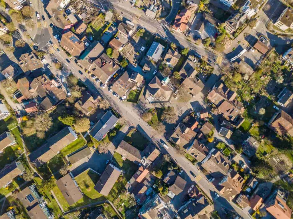 a community of homes photographed from above.